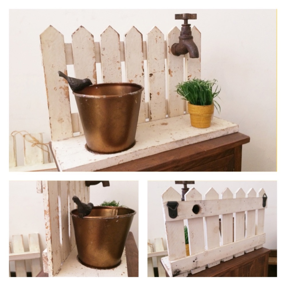zakka vintage wall decor rustic wood shelf with a bird can